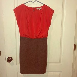 Loft 4P dress in brown and coral.